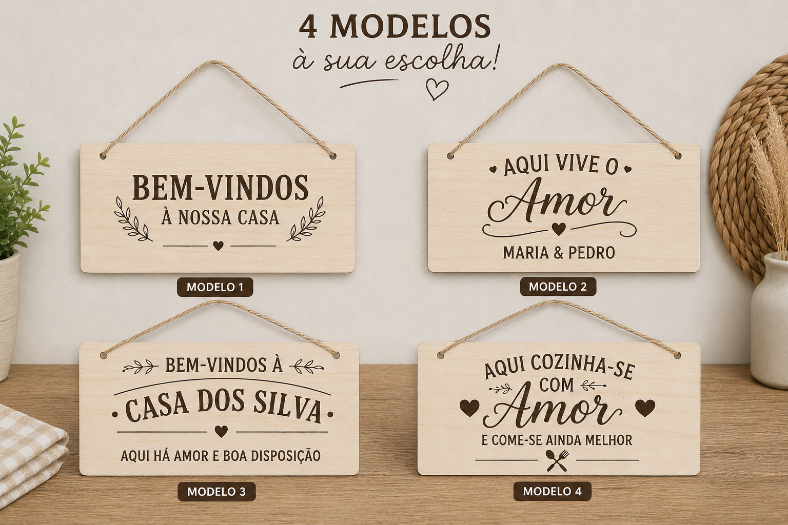 Placa Decorativa de Madeira com Cordel Personalizada